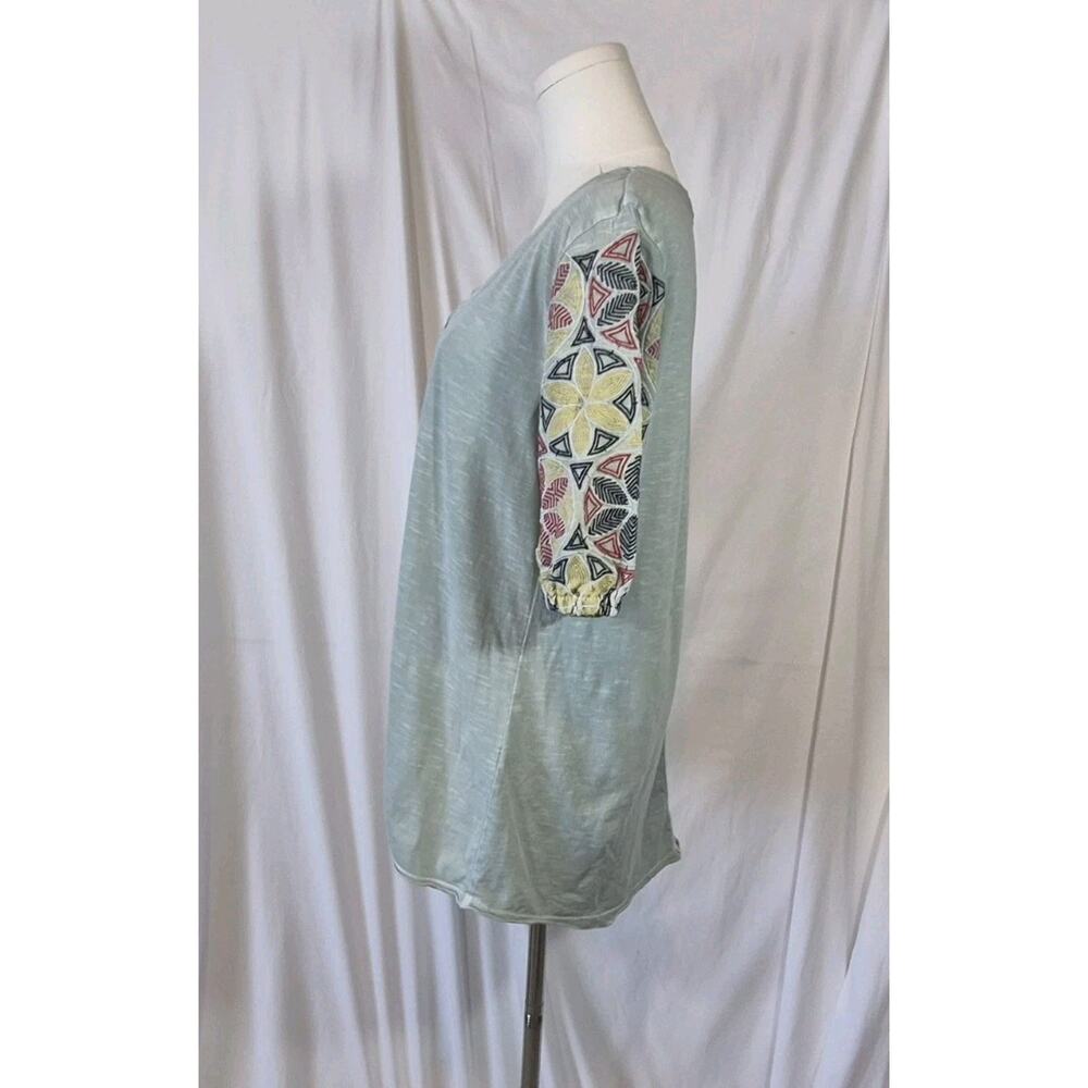 Sundance Mixed Print Embroidered Floral Sleeve Cotton Top Medium - Picture 4 of 9